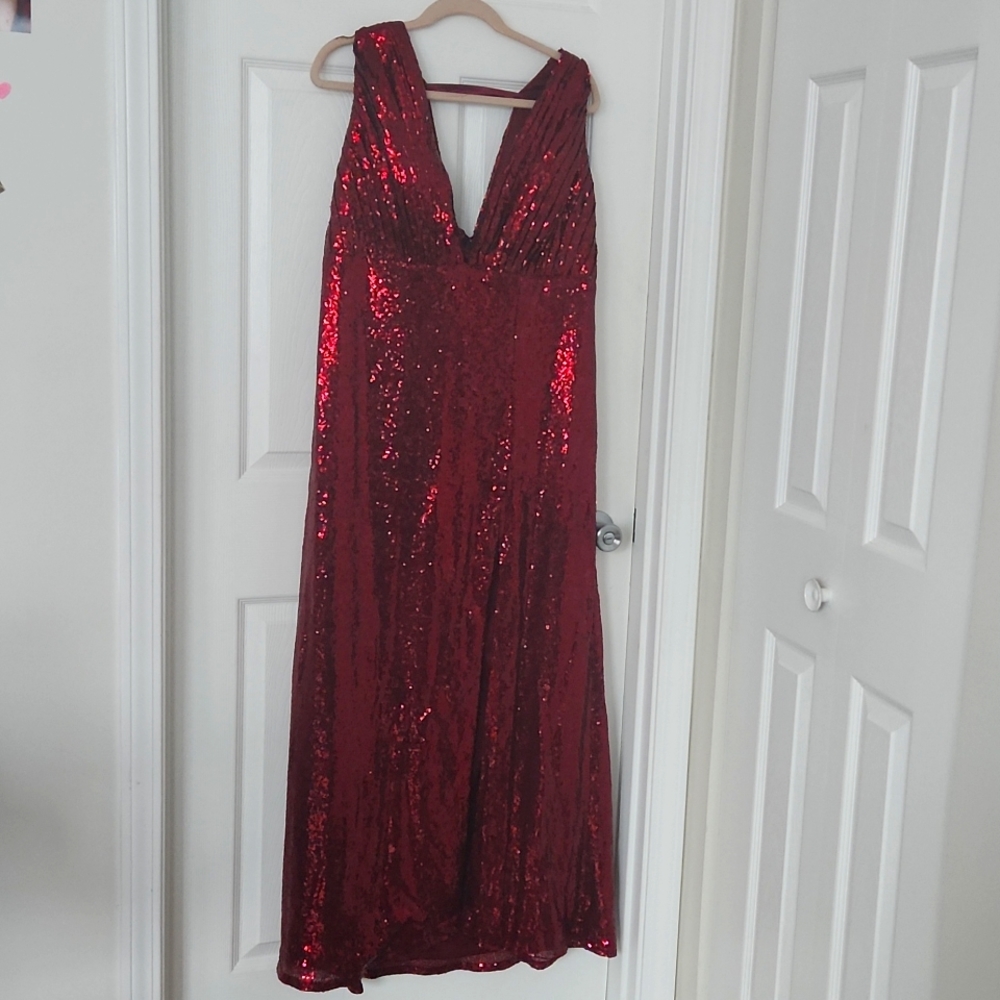 Prom/Bridesmaid Sequin Dress Burgundy/Red with Split